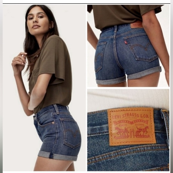 Levi’s 501 Premium Denim Distressed Button Fly Five Pocket Jean Shorts Sz 27 - Picture 9 of 12